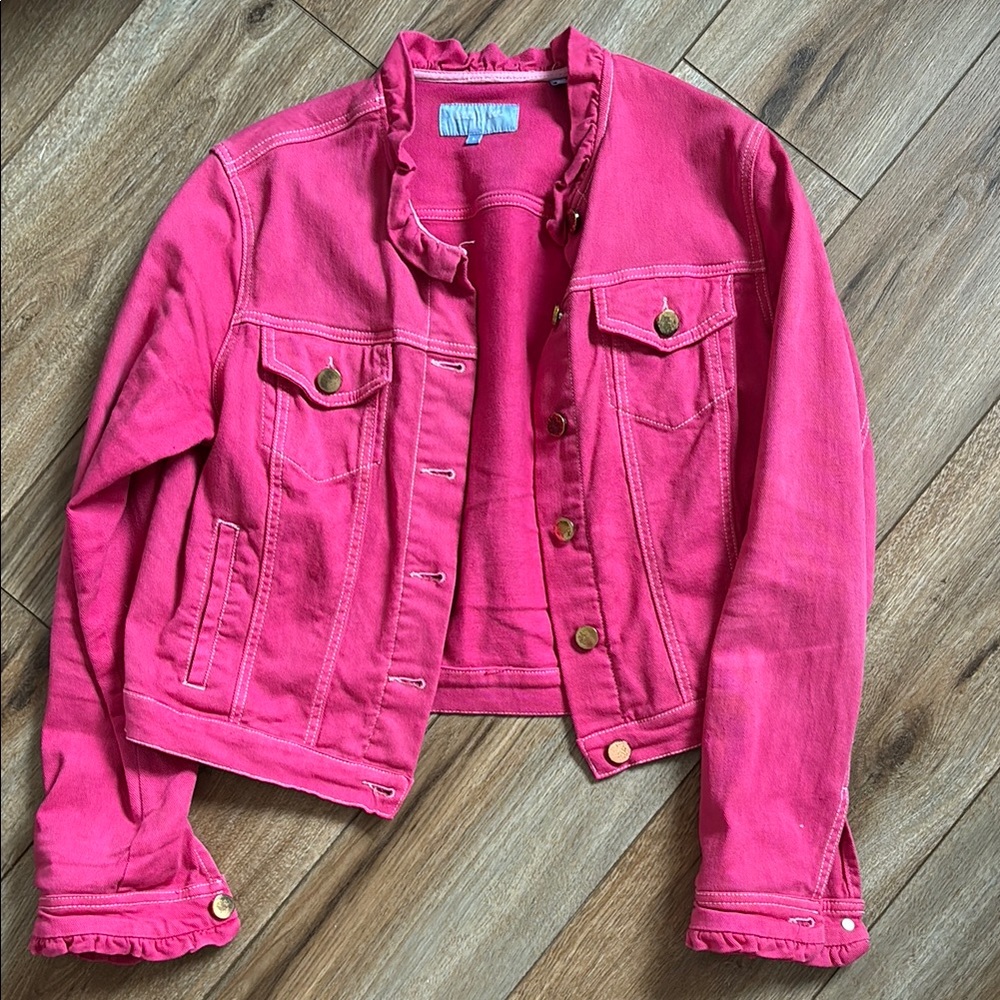 Women's Pink Ruffled Denim Jacket